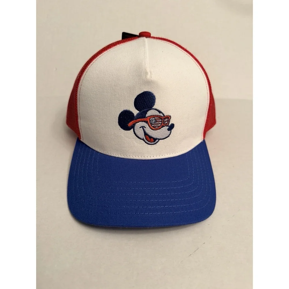 Mickey Mouse American Flag Glasses Trucker Cap One Size Fits Most Red White Blue